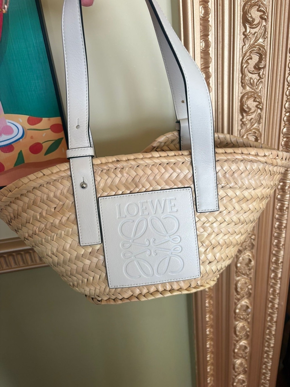Loewe Natural Straw Tote with White Leather Trim